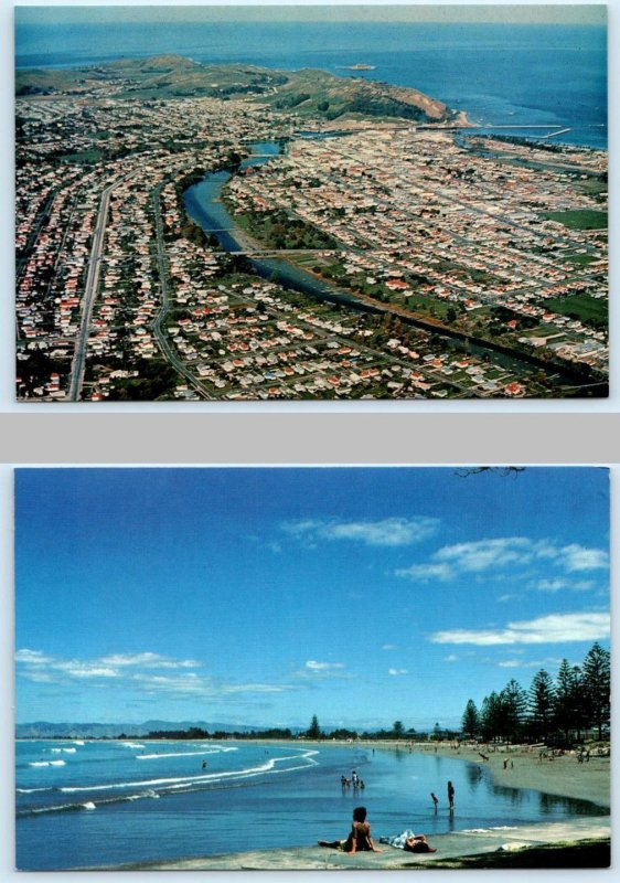 2 Postcards GISBORNE, New Zealand ~ Aerial View & WAIKANAE BEACH 4x6