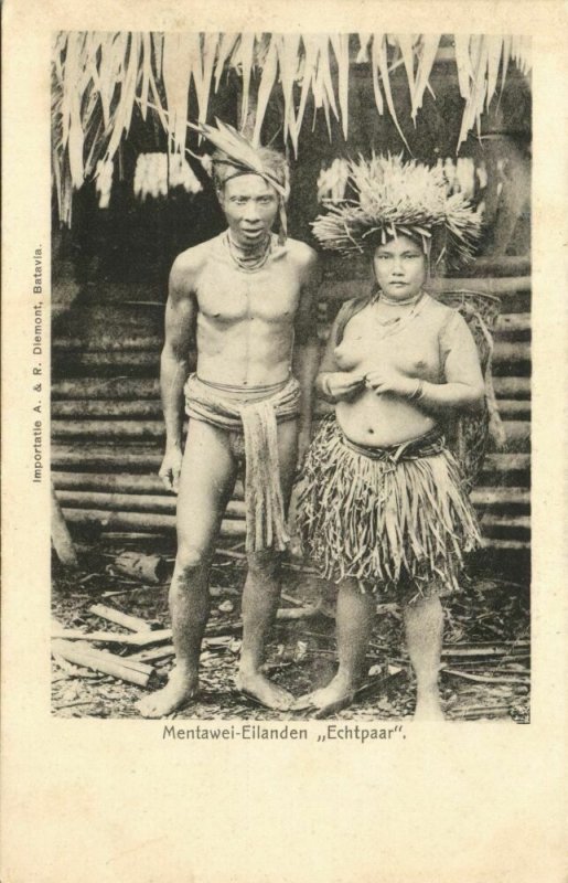 indonesia, MENTAWAI MENTAWEI, Native Couple, Nude Woman (1899) Postcard