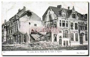 Old Postcard A corner of the Place de la Gare in Ieper Army