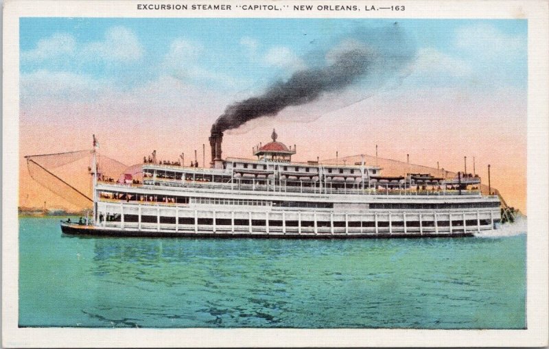 New Orleans LA Excursion Steamer 'Capitol' Ship Boat Unused Postcard H61