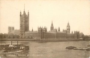 London Thames navigation & sailing paddle steamer coal barge Parliament Big Ben