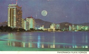 Vintage Postcard Panoramica Playa Hornos Beach Acapulco Night View Mexico