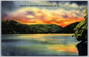 Vtg Morgantown West Virginia WV Sunrise on Cheat Lake 1940s View Old Postcard