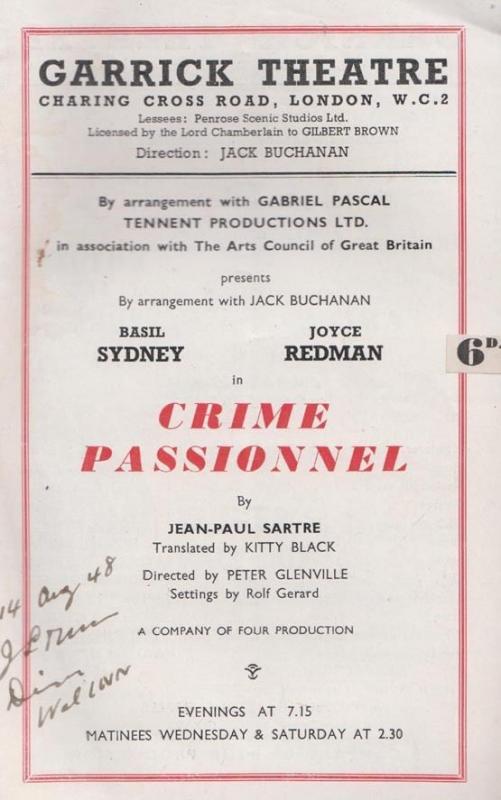 Crime Passionel Drama Garrick Old Theatre Programme