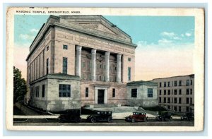 1927 Masonic Temple Cars Springfield Massachusetts MA Vintage Postcard