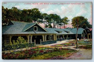 1908 Jamestown Virginia Vintage Postcard Copper Silver Wood Building Exposition