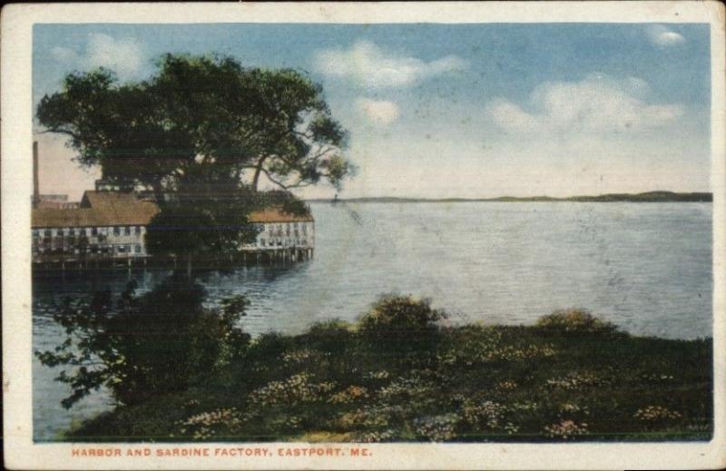 Eastport ME Harbor & Sardine Factory c1920 Postcard