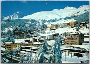 St. Moritz Switzerland Snow Capped Buildings Mountain Sightseeing Postcard