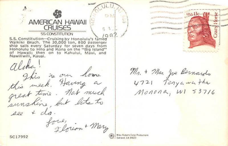 SS Constiution American Hawaii Cruises Ship 1982 