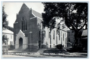 c1940s First Baptist Church Car Scene Street Red Oak Iowa IA RPPC Photo Postcard