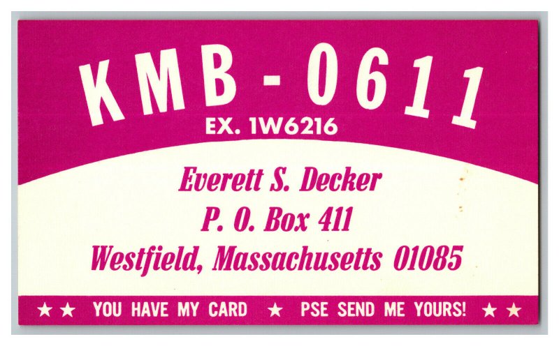 QSL Radio Card From Westfield Massachusetts KMB - 0611