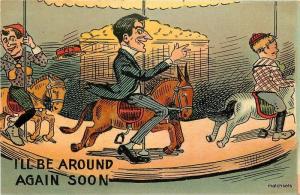 C-1910 Amusement Park Carousel Horse Humor postcard 656