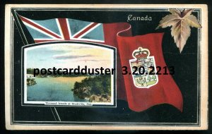 h3586-BROCKVILLE Ontario 1910s Thousand Islands. Patriotic Flag Crest Maple Leaf