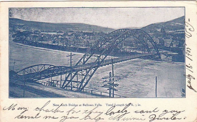 Postcard New Arch Bridge Bellows Falls VT