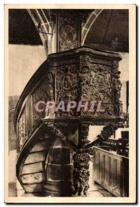 Old Postcard Guimiliau Interior of The Church The pulpit
