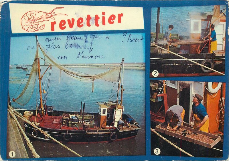 carte postale France plusieurs aspects Littoral de la Manche crevettier bateau