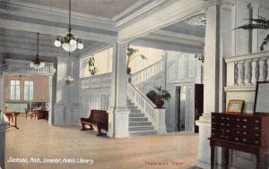 INTERIOR OF PUBLIC LIBRARY JACKSON MICHIGAN POSTCARD (c. 1910)