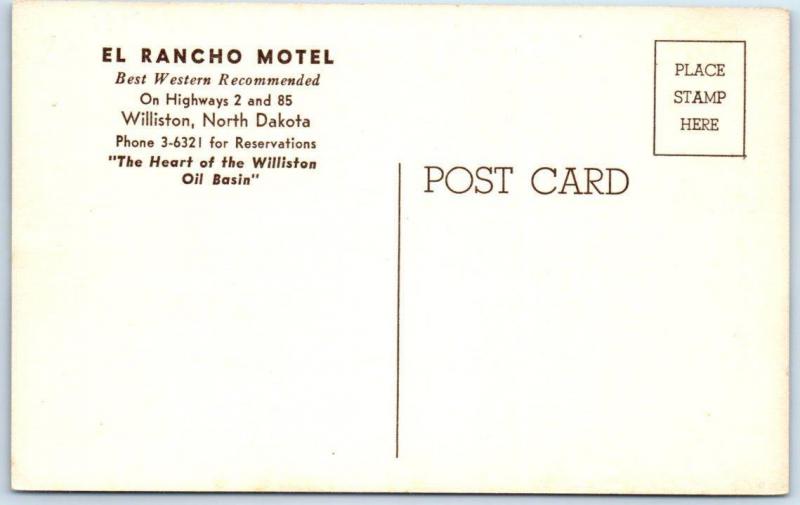 WILLISTON, North Dakota  ND     Roadside  EL RANCHO MOTEL  ca 1950s    Postcard