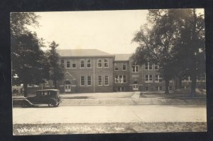 RPPC PEOTONE ILLINOIS PUBLIC SCHOOL OLD CARS VINTAGE REAL PHOTO POSTCARD