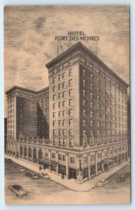 DES MOINES, IA Iowa ~ HOTEL FORT Des MOINES c1950s Cars Roadside Postcard