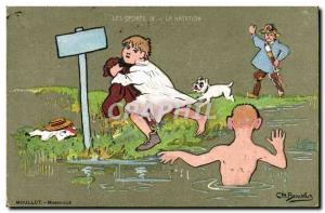 Old Postcard Swimming Illustrator Beauvais Dog