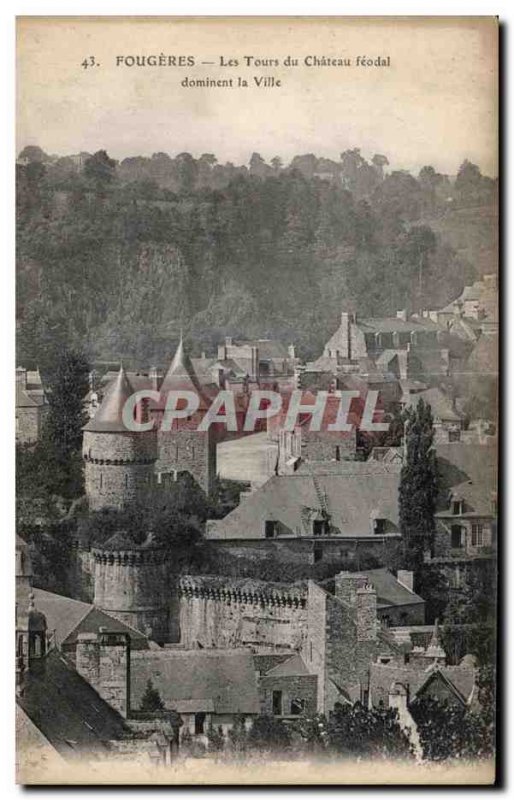 Old Postcard Fougeres Les Tours du Chateau feudal dominate the City