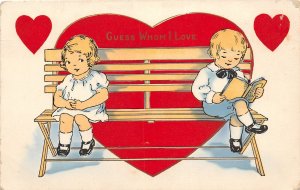 H78/ Valentine's Day Love Holiday Postcard c1910 Kids Bench  215