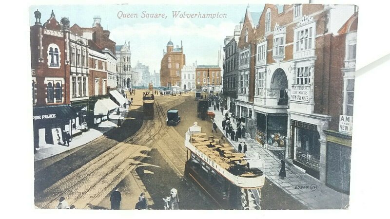 Old Postcard Queen Square Wolverhampton Tram Coalite Ad Hinde Cigar Importers 
