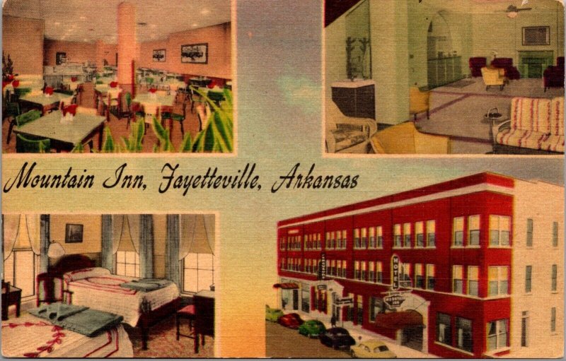 Linen Postcard Multiple Views of Mountain Inn in Fayetteville, Arkansas