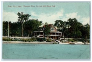 1911 Riverside Park Council Oak Boat Club Sioux City Iowa IA Antique Postcard