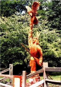 Cherokee, NC North Carolina  INDIAN MAN/EAGLE CARVING~Roger Cochran 4X6 Postcard