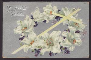 Easter Greetings,Cross,Flowers Postcard