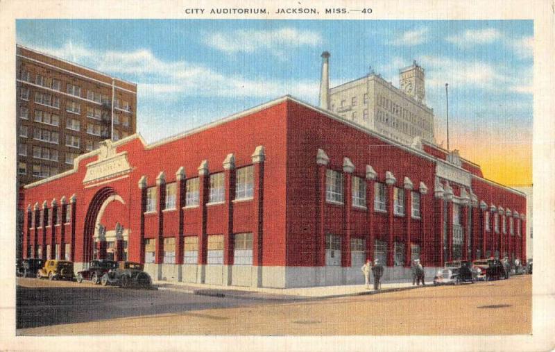 Jackson Mississippi City Auditorium Street View Antique Postcard K49153