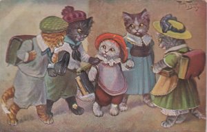Novelty Squeak Humanized Cats Kittens at School 1932 vintage postcard  B925