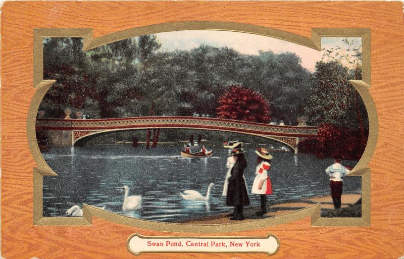 New York City~Central Park~Victorian Ladies @ Swan Pond~Decorative Frame~1910 Pc