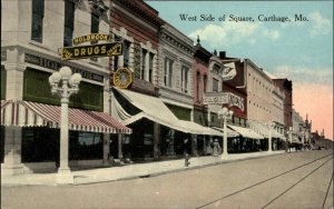 Carthage MO West Side of Square Holbrook Drug Store c1910 Postcard