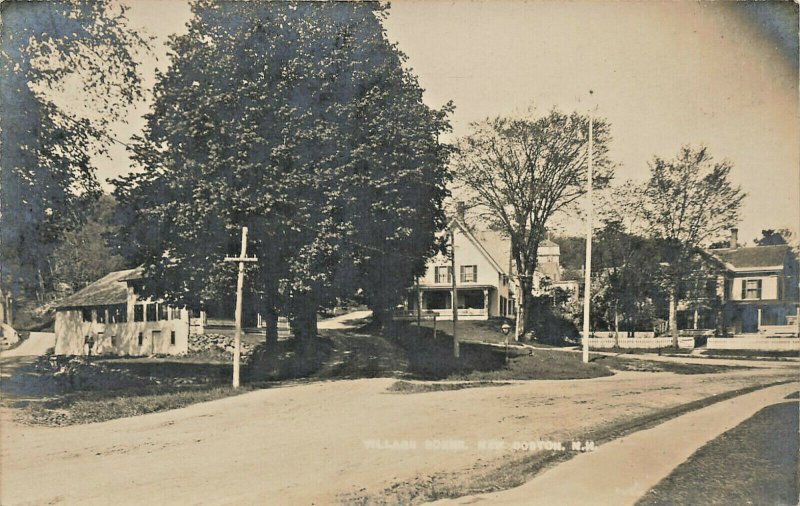 New Boston NH Village Square Flag Pole 1910 Real Photo Postcard