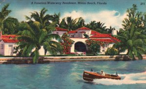 Vintage Postcard 1949 Venetian Waterway Banks Residence Miami Beach Florida FL