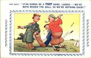 Golf Comic Caddie Drunk Men Miss Ball c1940s Postcard