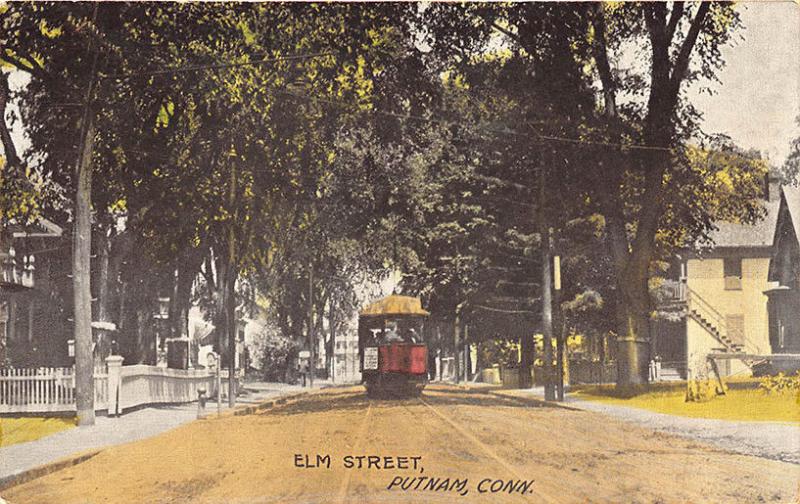 Putnam CT Elm Street Trolley in 1913 Postcard