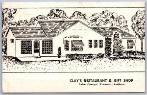 Vtg Fremont Indiana IN Clay's Restaurant Gift Shop Lake George Postcard