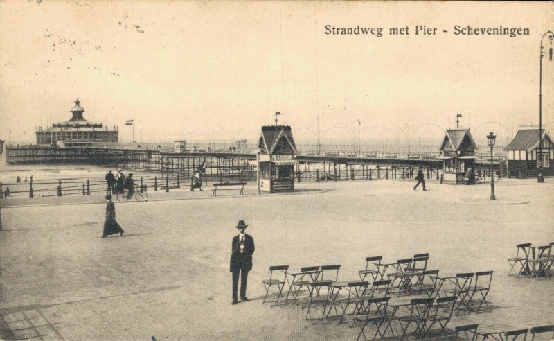 Netherlands Scheveningen Strandweg Met Pier Vintage Postcard 08.27