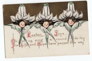 c1910 EASTER Postcard FANTASY Girls Flowers JOYS Wings E28