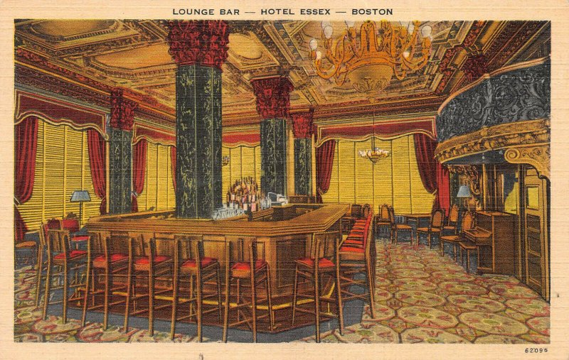 Lounge Bar, Hotel Essex, Boston, Massachusetts, Early Postcard, Unused