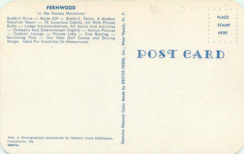 1950s Fernwood Vacation Resort Pocono Mountains Pennsylvania Postcard