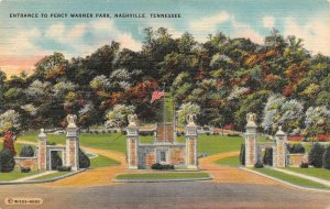 NASHVILLE, TN Tennessee  PERCY WARNER PARK~Entrance Gates  1949 Linen Postcard