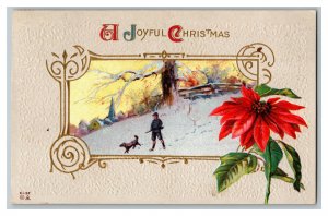 c1912 Postcard A Joyful Christmas Hunter Dog Vintage Standard View Embossed Card 