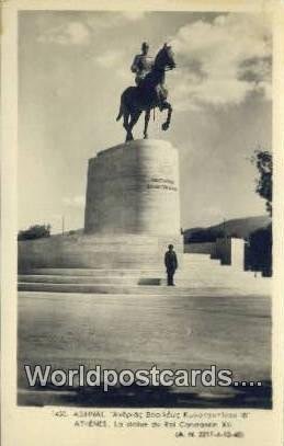 La Statue du Roi Constantin XII Athenes Greece Writing on back 