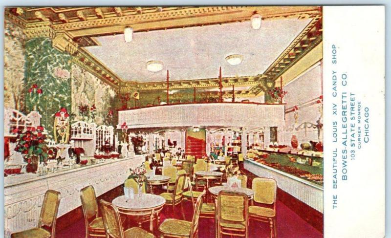 CHICAGO, IL ~ Interior BOWES ALLEGRETTI CO Louis XIV Candy Shop  c1910s Postcard