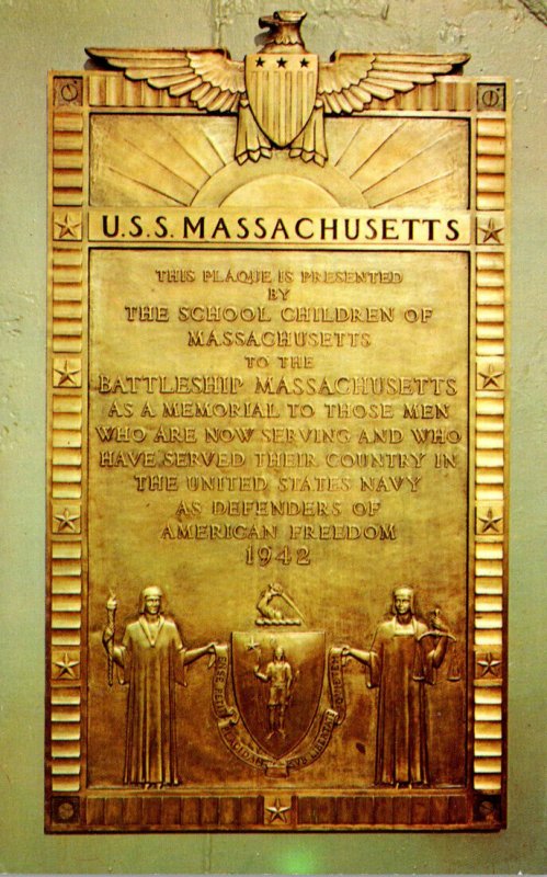 Massachusetts Fall River U S S Massachusetts Bronze Plaque Presented 1942 By ...